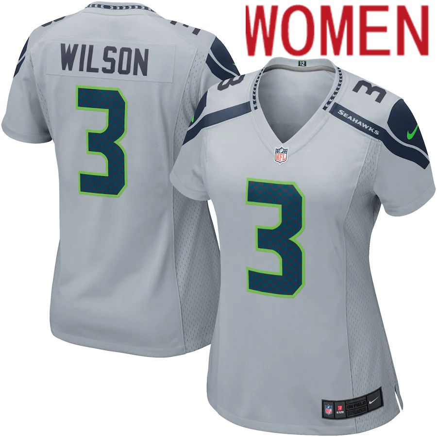 Women Seattle Seahawks 3 Russell Wilson Nike Gray Game NFL Jersey